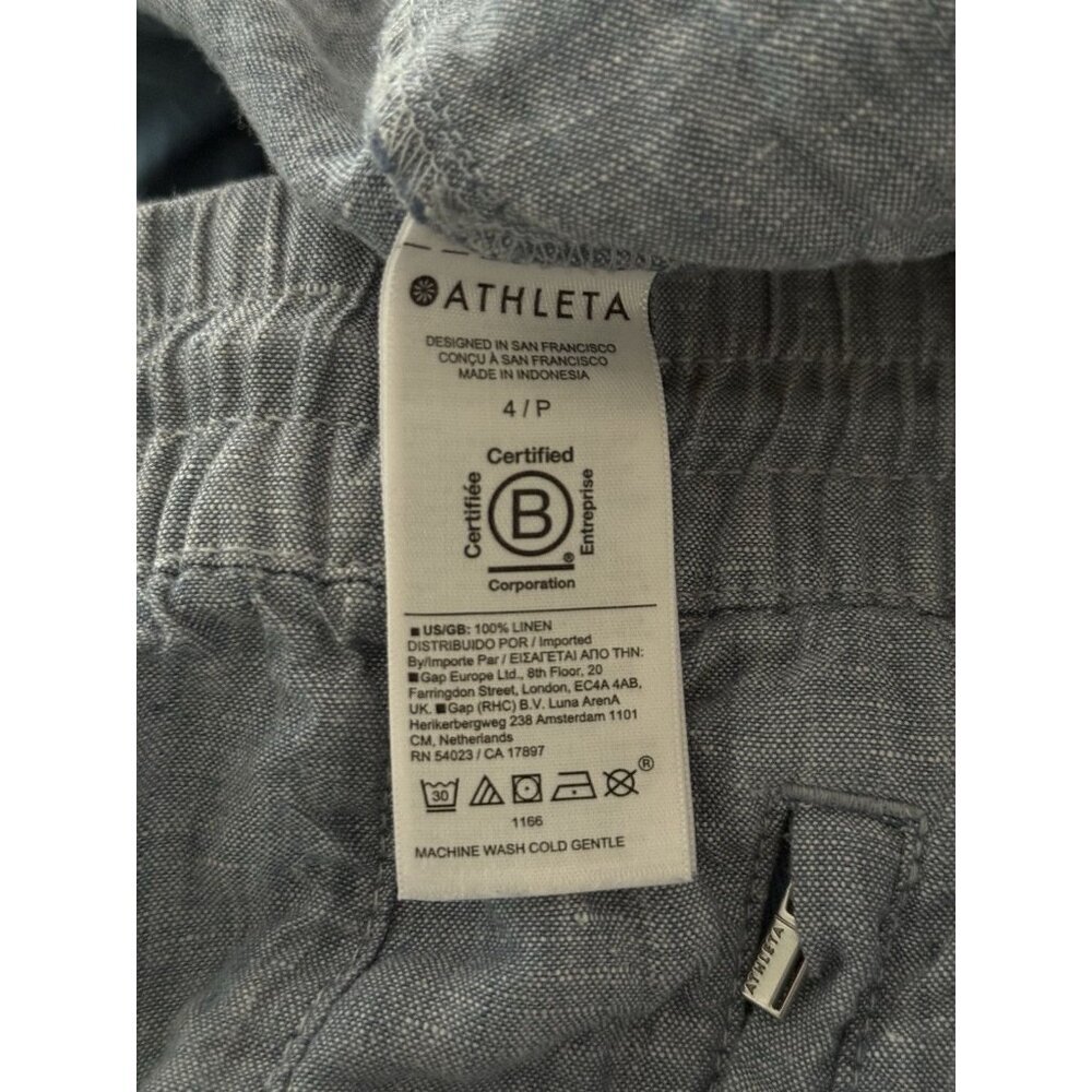 Athleta Cabo Joggers Women’s 4P Chambray Blue Pull-On Pants 100% Linen - Picture 6 of 13
